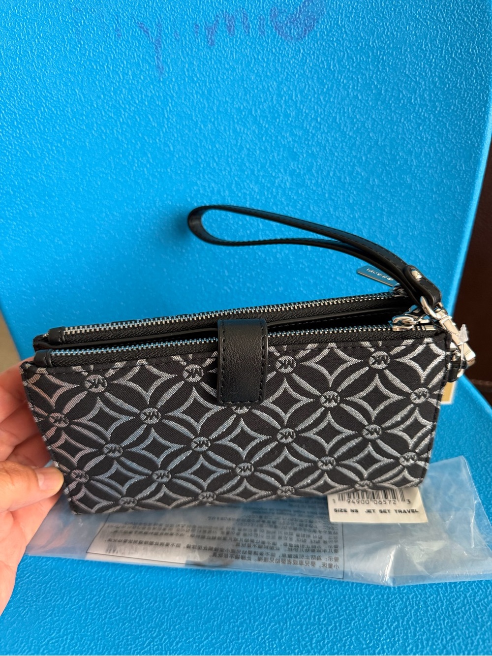 Michael Kors Black & Gray Patterned Wristlet